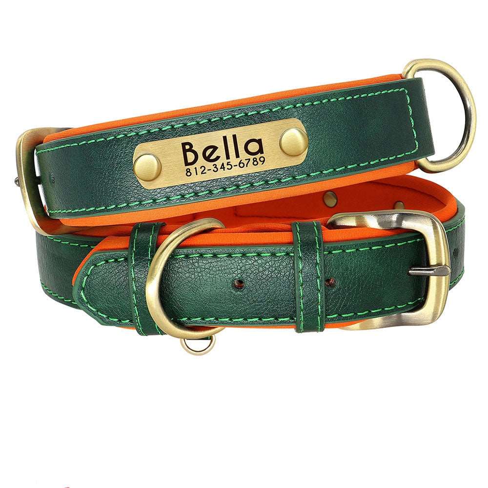 Customized Leather ID Nameplate Dog Collar - My Dog's Supplier