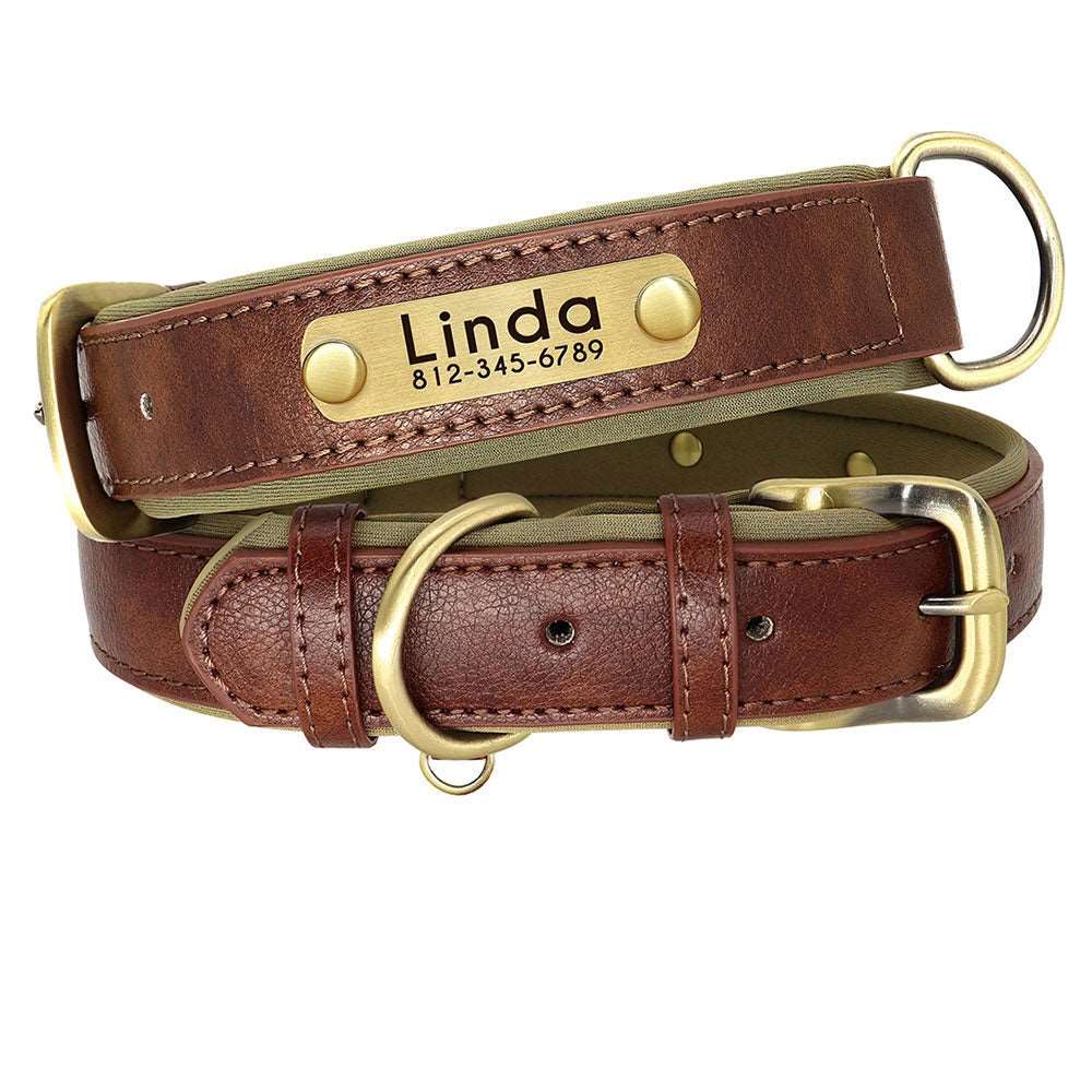 Customized Leather ID Nameplate Dog Collar - My Dog's Supplier