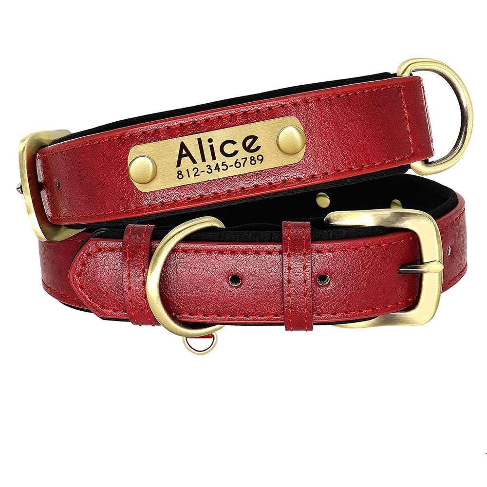 Customized Leather ID Nameplate Dog Collar - My Dog's Supplier