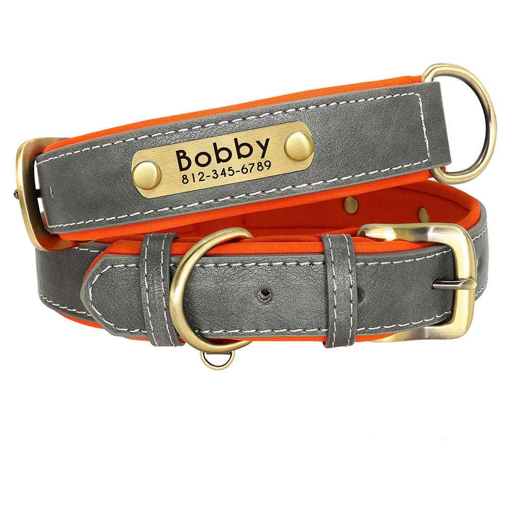 Customized Leather ID Nameplate Dog Collar - My Dog's Supplier